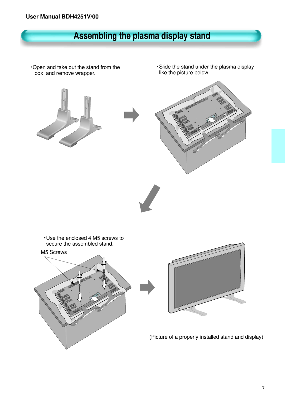 Philips BDH4251V/00 user manual Assembling the plasma display stand 