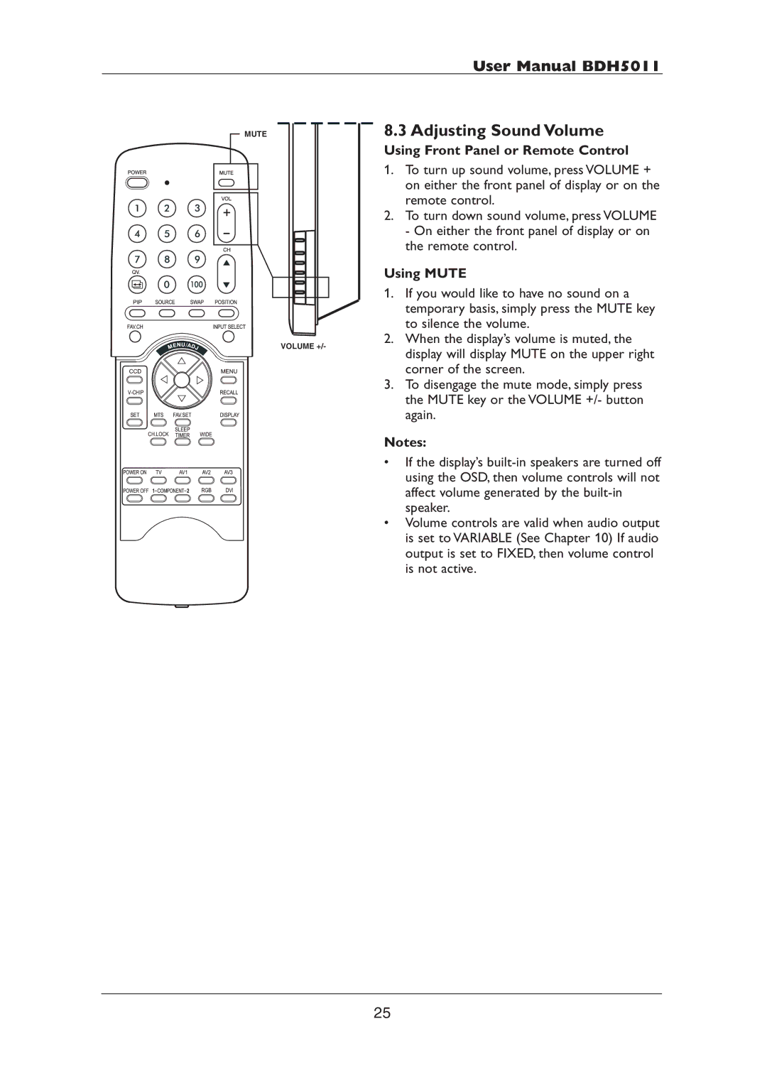 Philips BDH5011 user manual Adjusting Sound Volume, Using Mute 