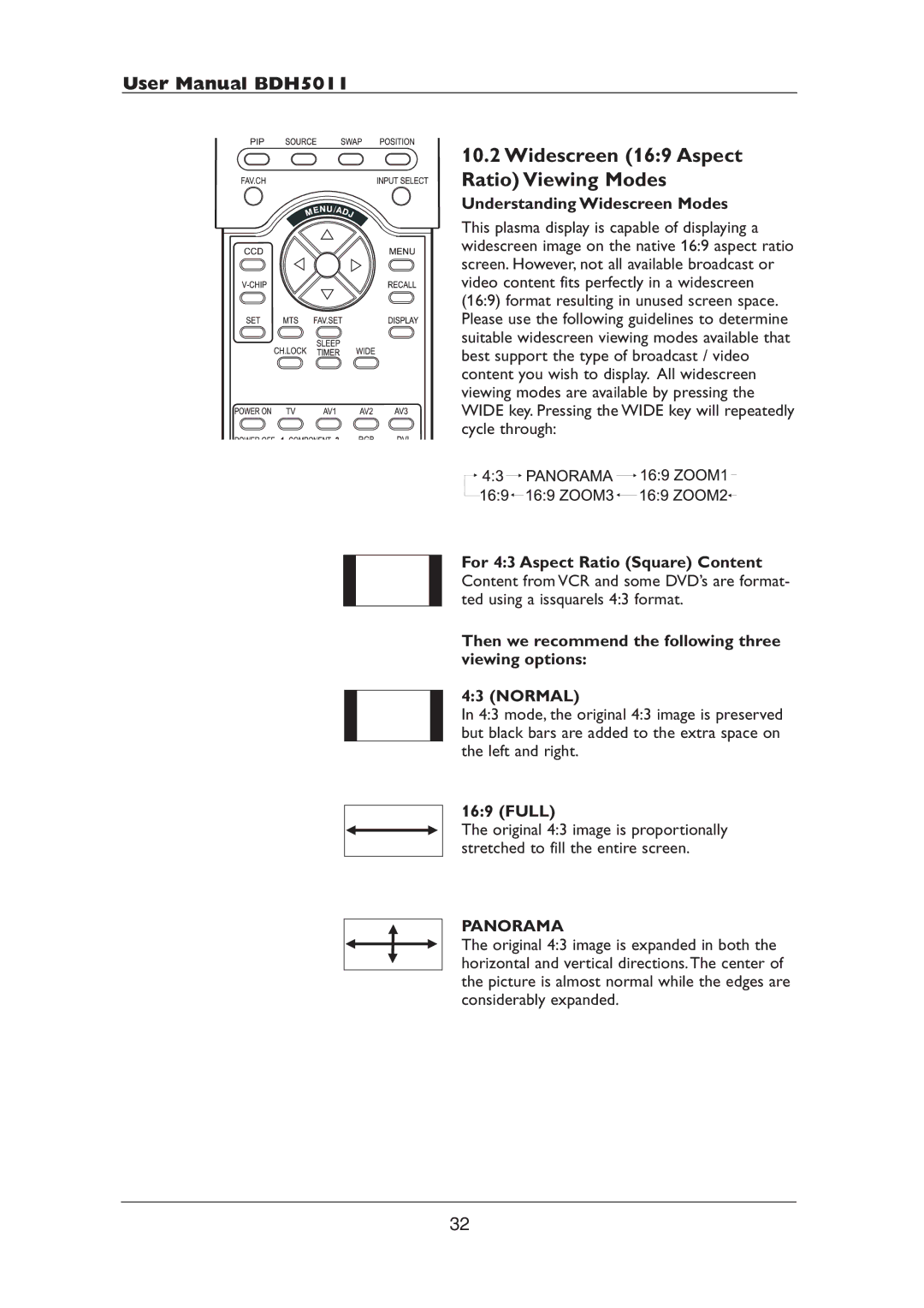 Philips BDH5011 user manual Widescreen 169 Aspect Ratio Viewing Modes, Understanding Widescreen Modes, Full, Panorama 