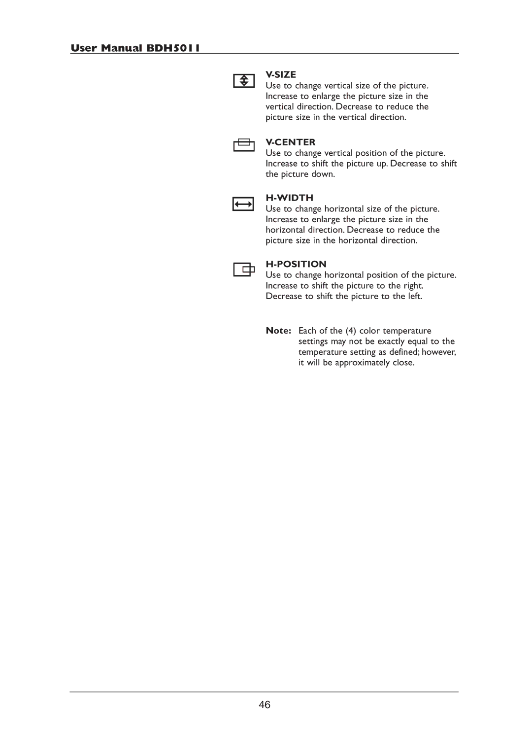 Philips BDH5011 user manual Size 