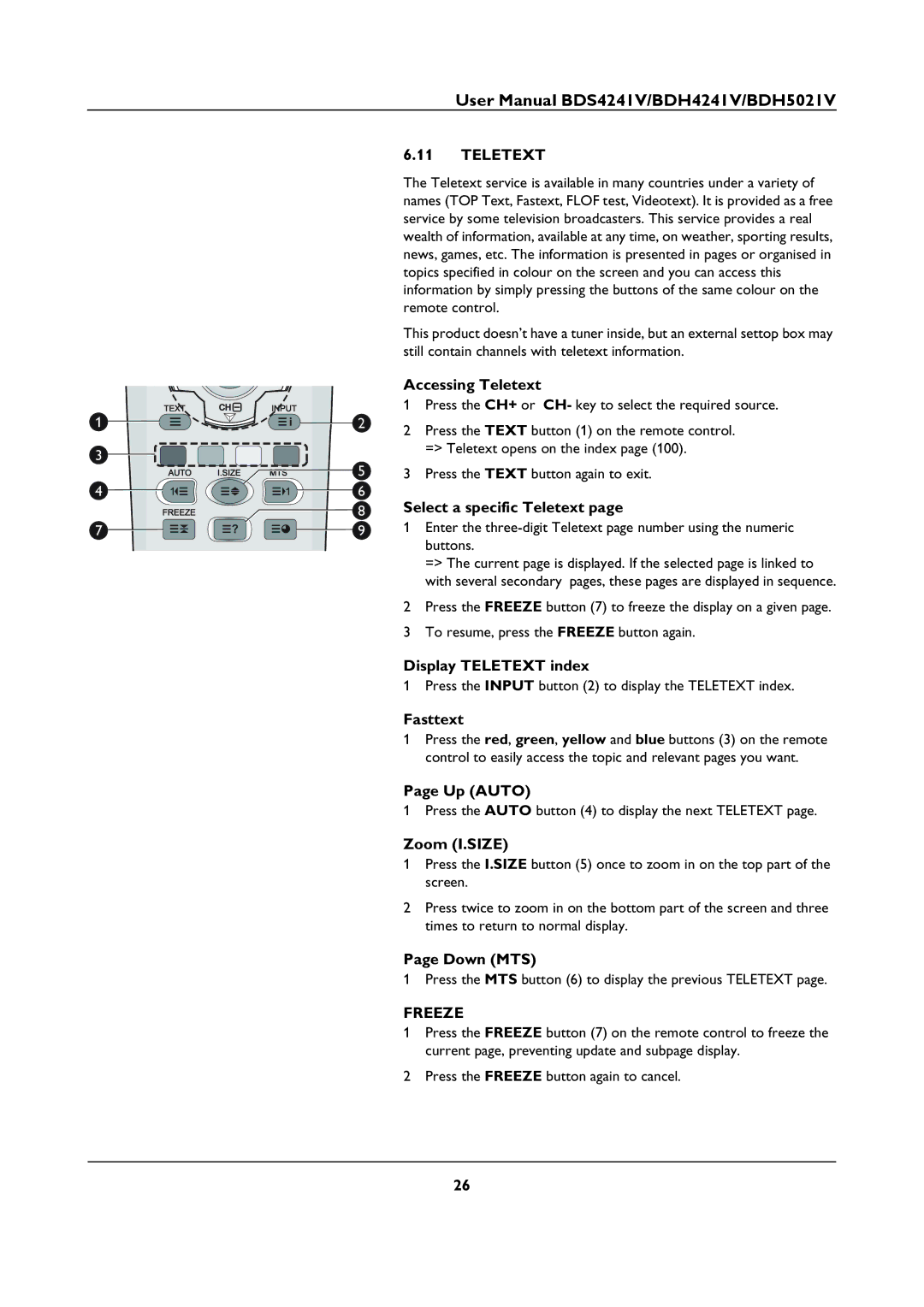 Philips BDH5021V, BDS4241V user manual Accessing Teletext, Select a specific Teletext, Display Teletext index 