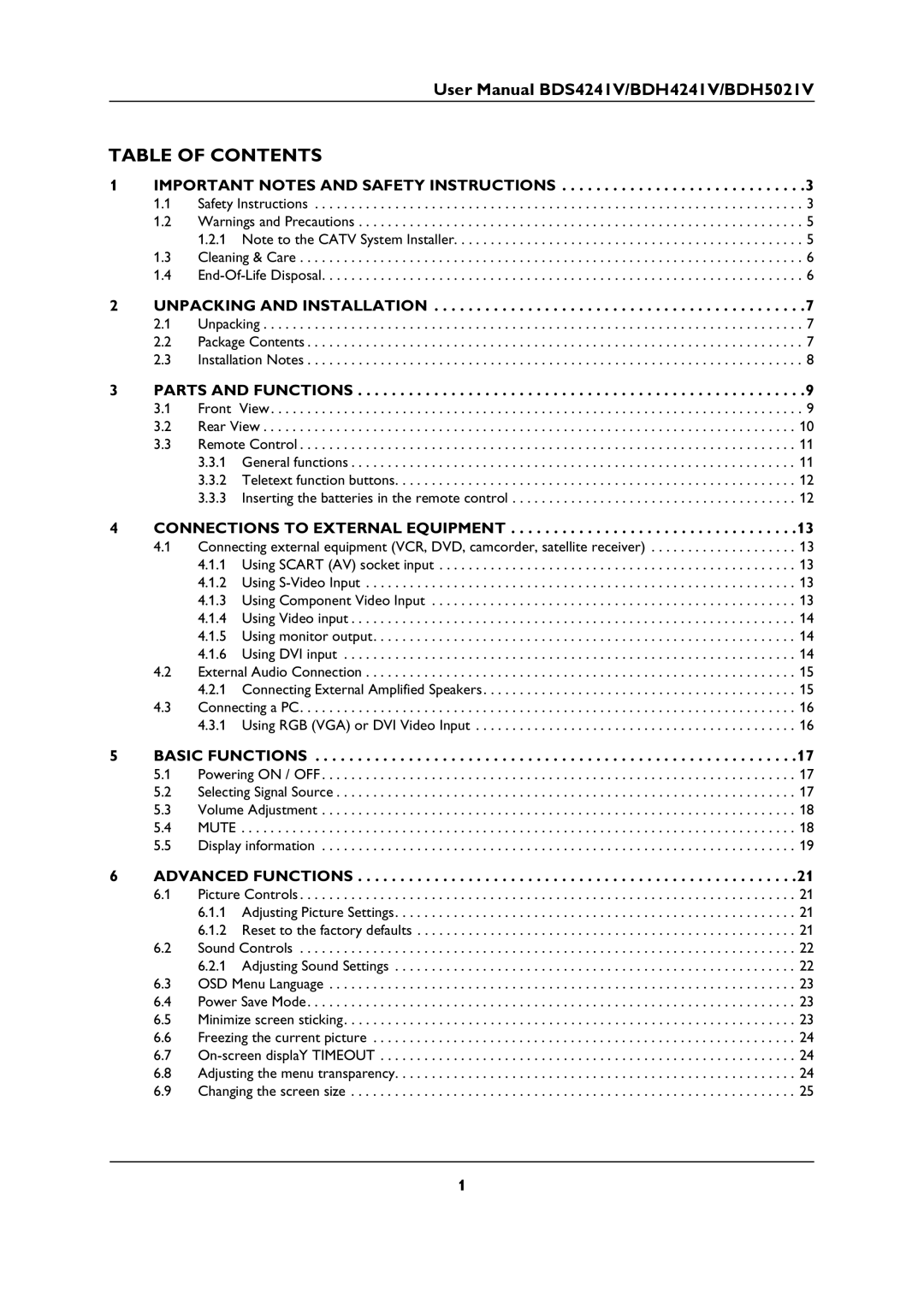 Philips BDS4241V, BDH5021V user manual Table of Contents 