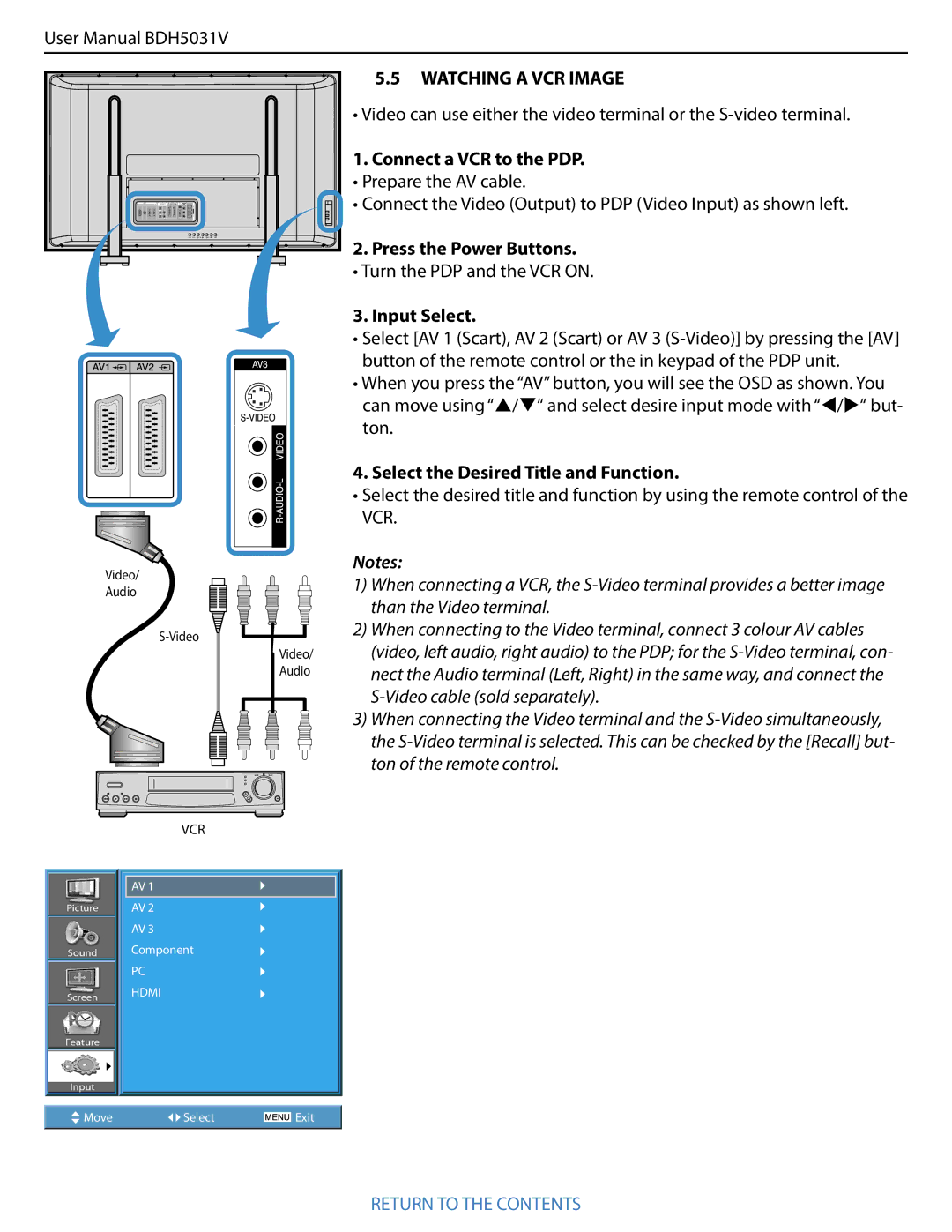 Philips BDH5031V.00 user manual Watching a VCR Image, Connect a VCR to the PDP, Turn the PDP and the VCR on 