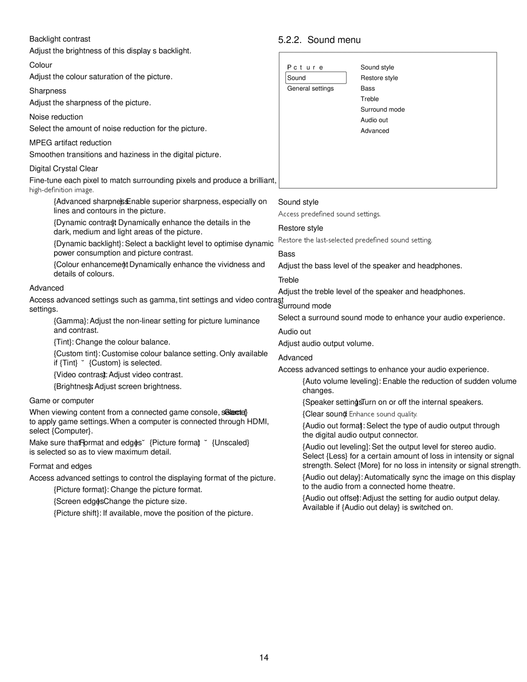 Philips BDL3220QL user manual Sound menu, Digital Crystal Clear 