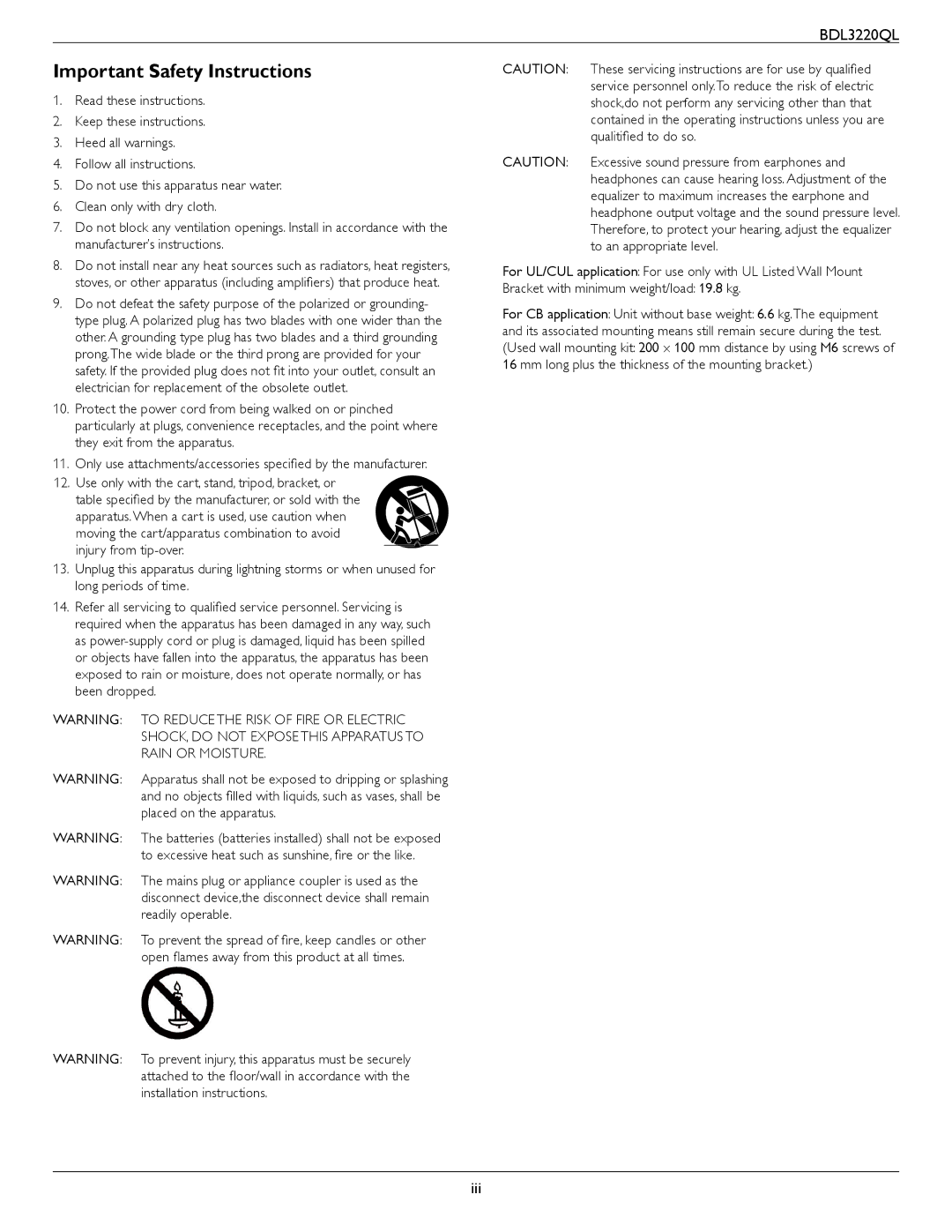 Philips BDL3220QL user manual Important Safety Instructions 