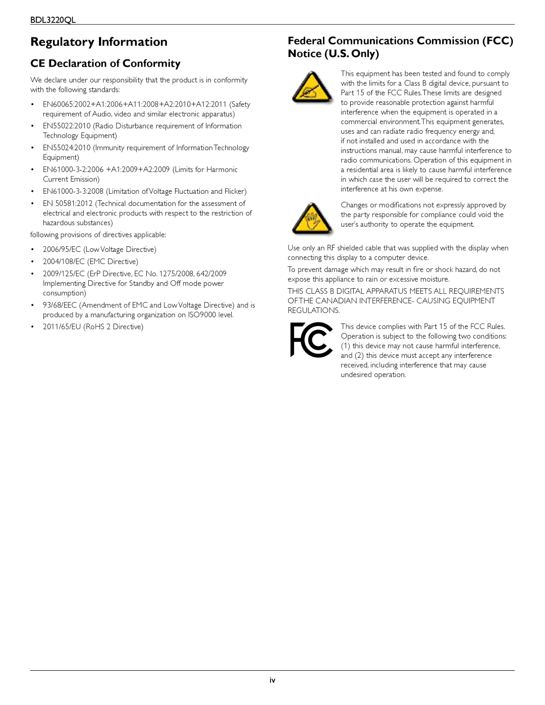 Philips BDL3220QL user manual Regulatory Information, CE Declaration of Conformity 