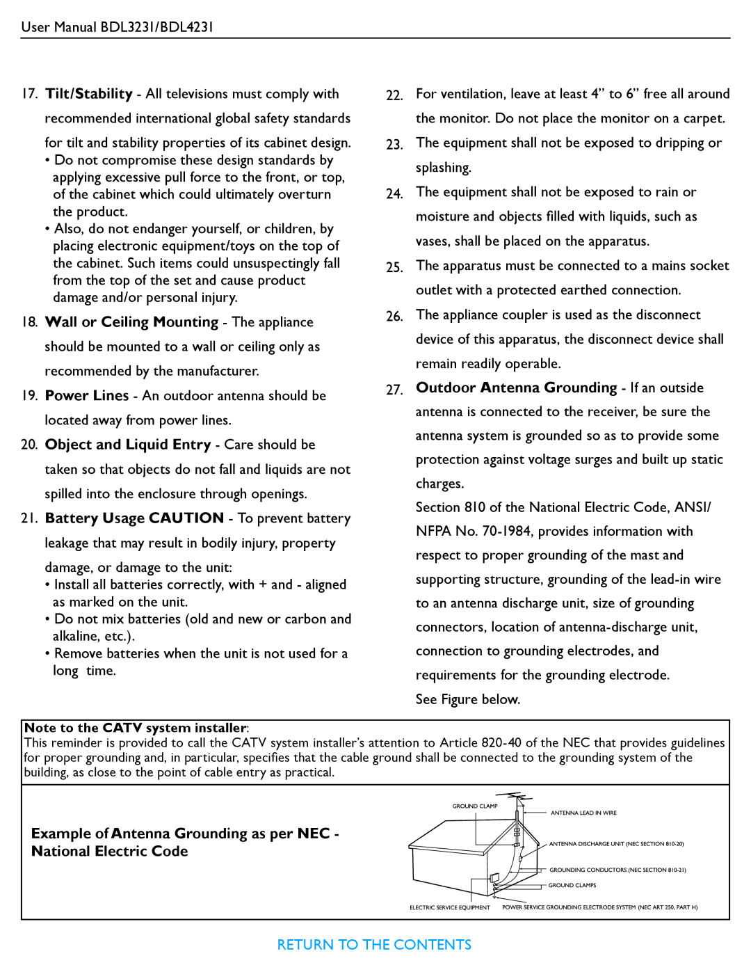 Philips BDL3231, BDL4231 user manual Return to the Contents 