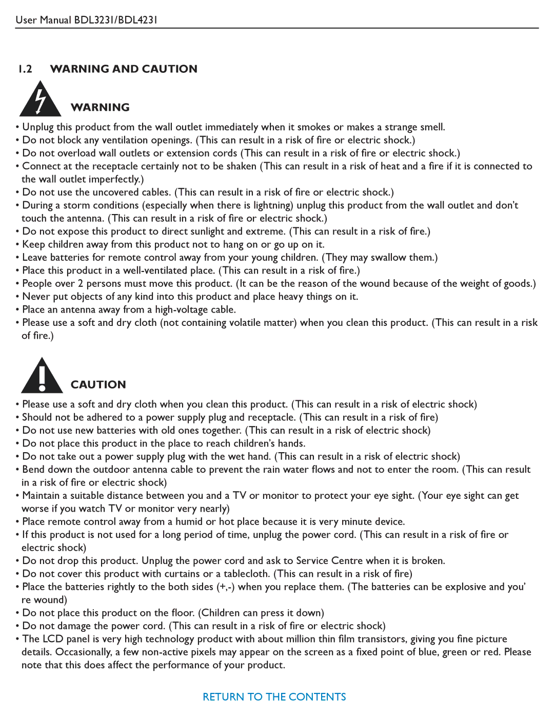 Philips BDL4231, BDL3231 user manual Return to the Contents 