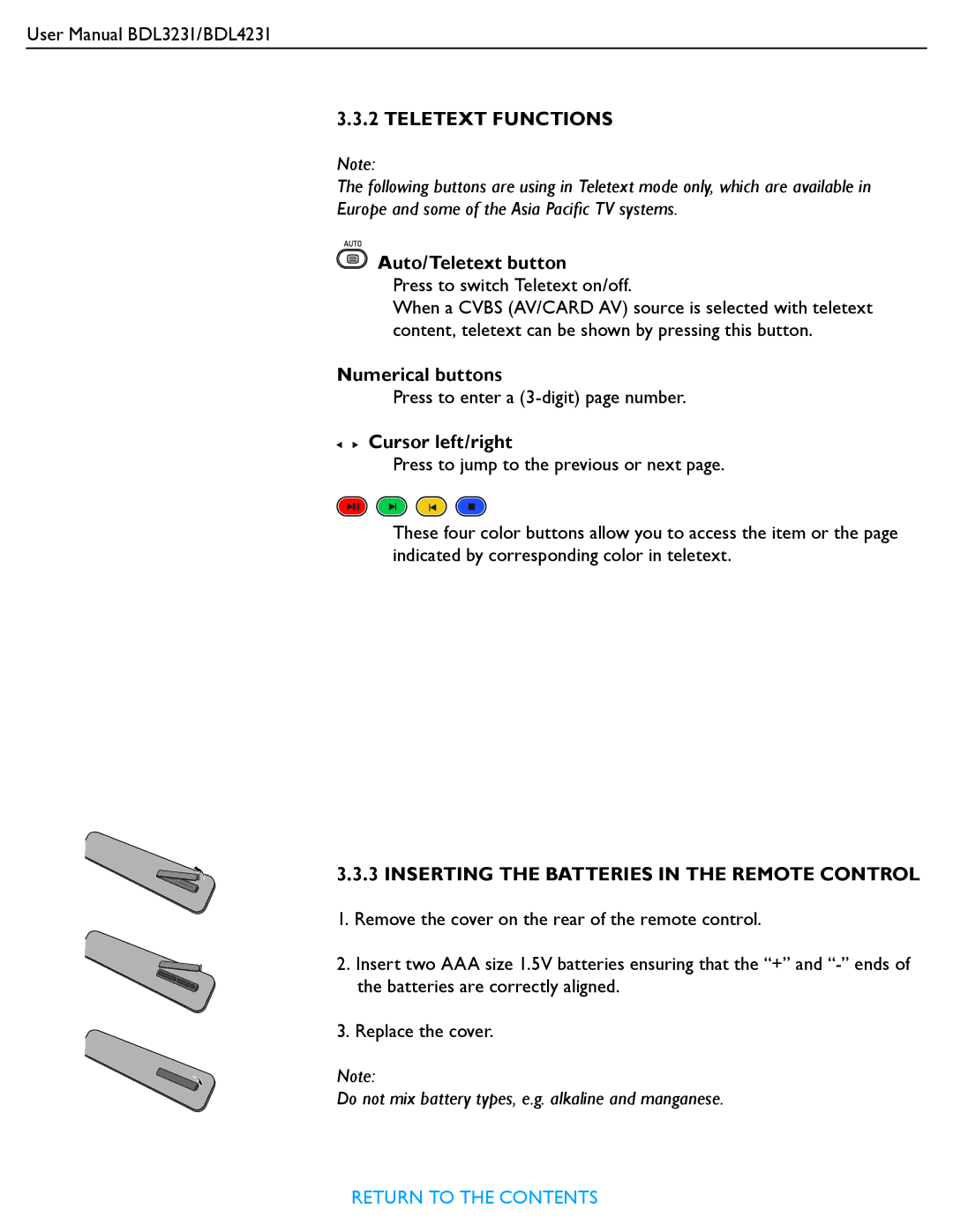 Philips BDL4231, BDL3231 user manual Auto/Teletext button, Cursor left/right 