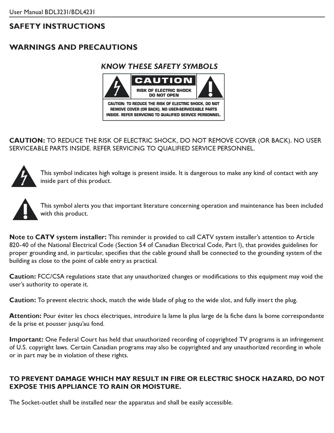 Philips BDL3231, BDL4231 user manual Safety Instructions, Know These Safety Symbols 