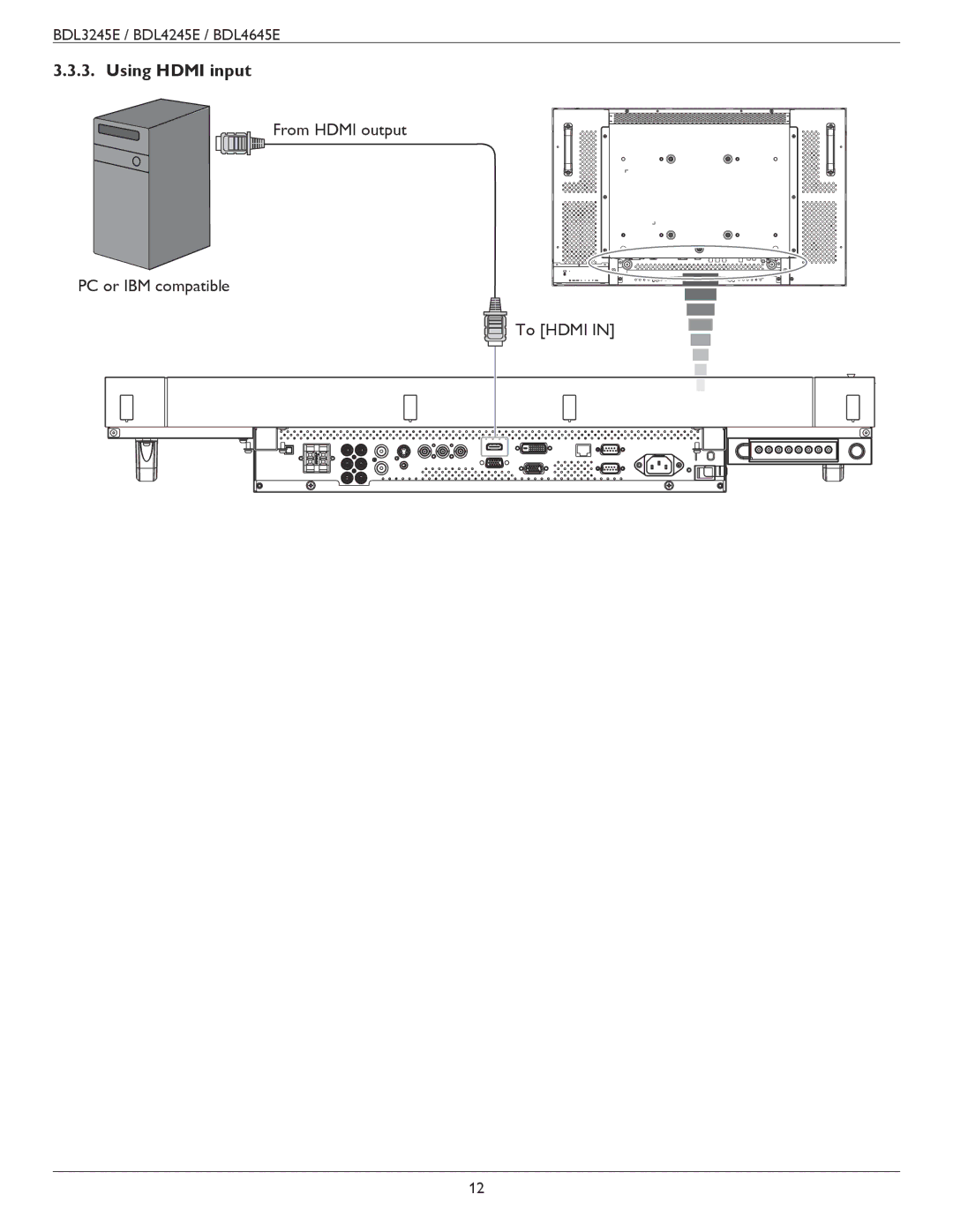 Philips BDL4645E, BDL3245E, BDL4245E user manual Using Hdmi input 