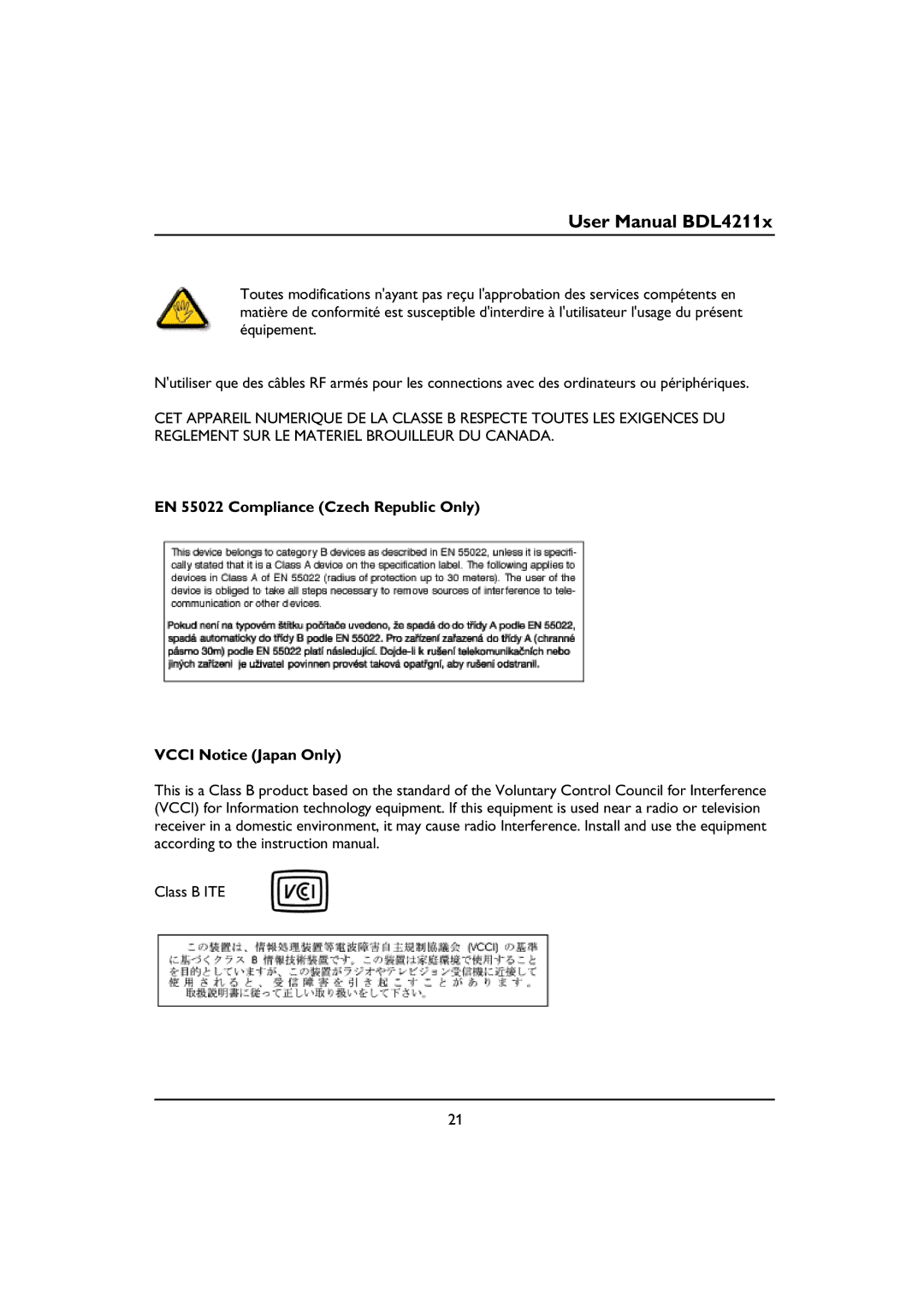 Philips BDL4211P, BDL4211V, BDL4211C user manual Class B ITE 