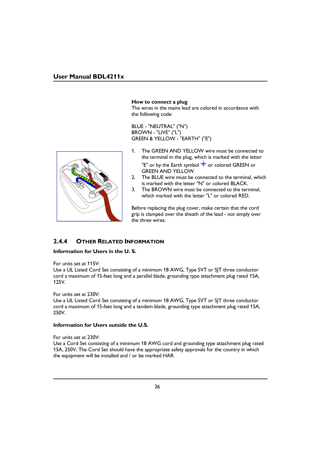 Philips BDL4211C, BDL4211V, BDL4211P How to connect a plug, Other Related Information, Information for Users in the U. S 