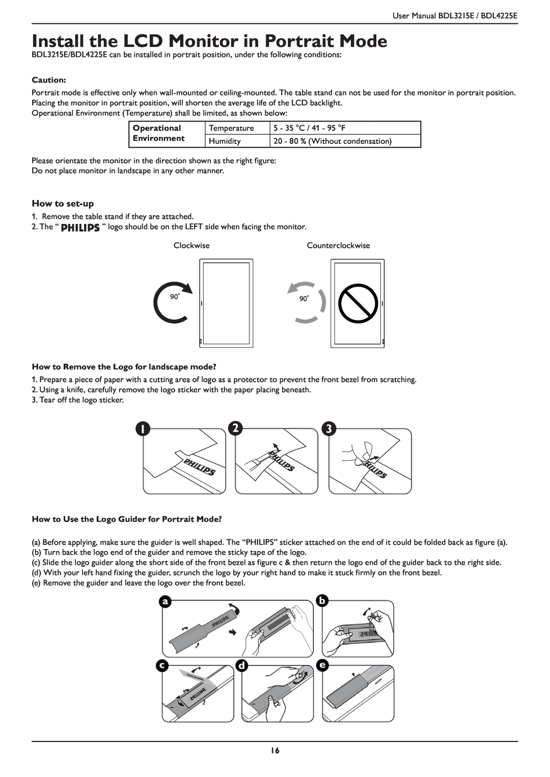 Philips BDL3215E, BDL4225E user manual Install the LCD Monitor in Portrait Mode, How to set-up 