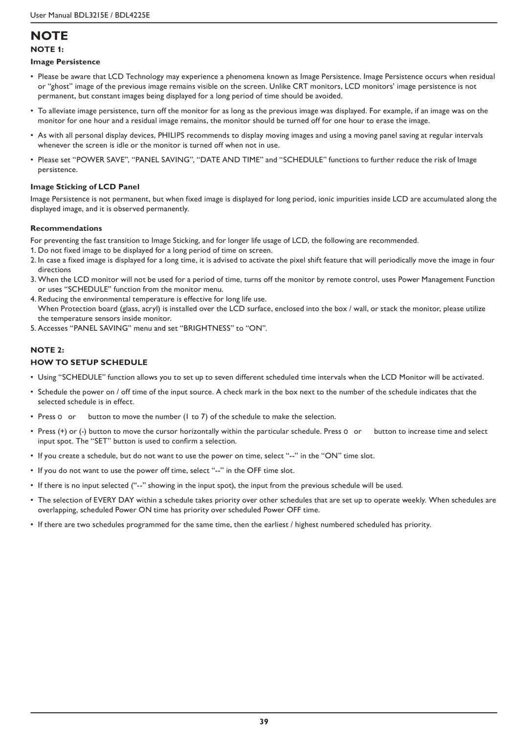 Philips BDL4225E, BDL3215E user manual Image Persistence, Image Sticking of LCD Panel, Recommendations 