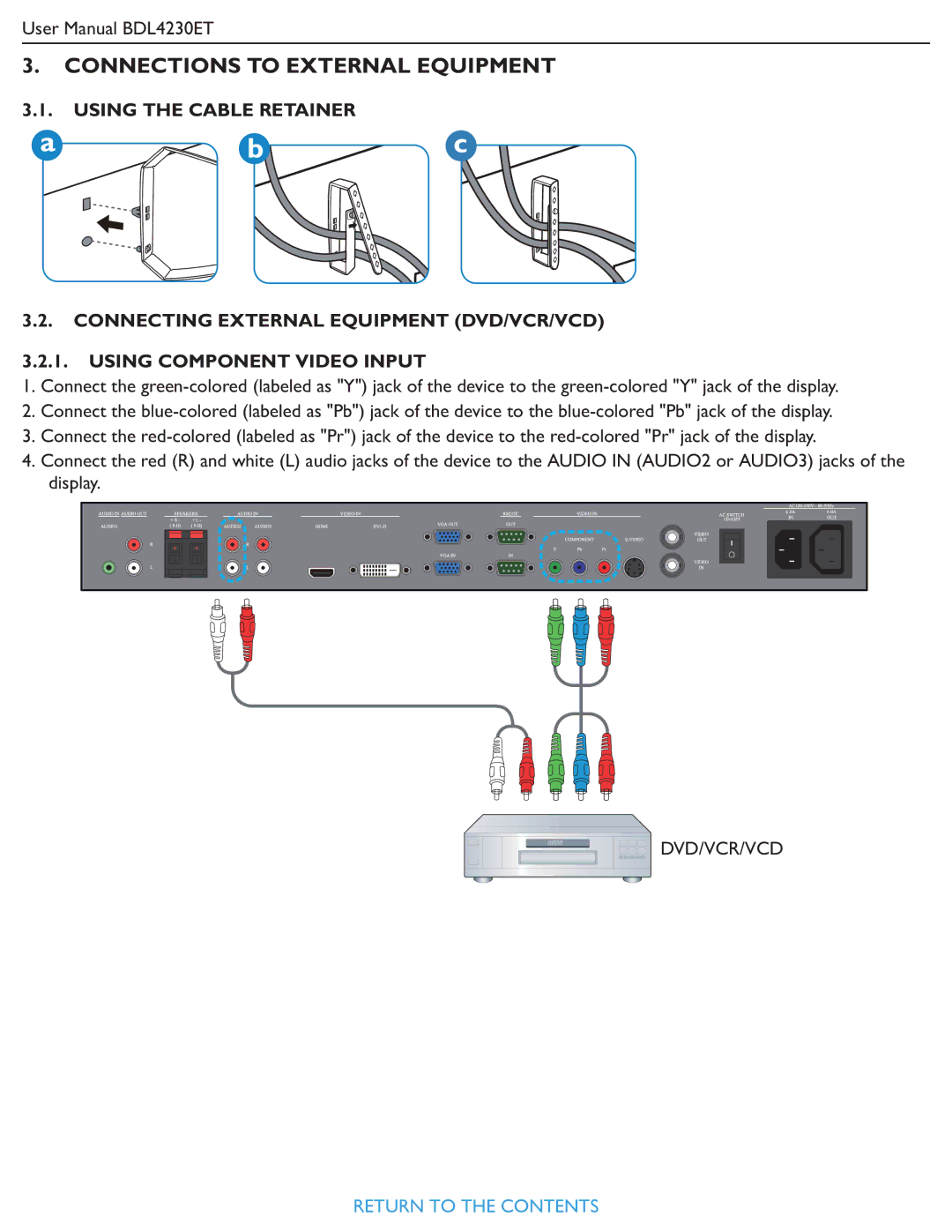 Philips BDL4230ET user manual Connections to External Equipment 