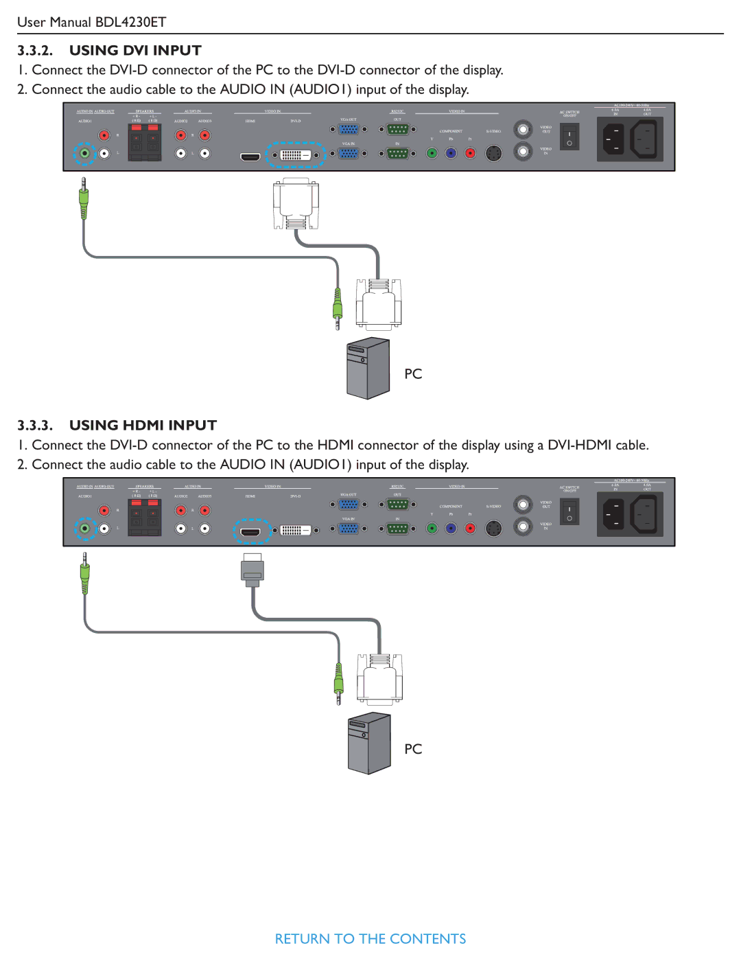 Philips BDL4230ET user manual Using DVI Input 