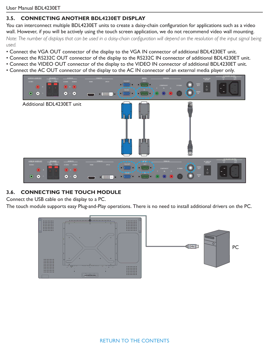 Philips user manual Connecting Another BDL4230ET Display 