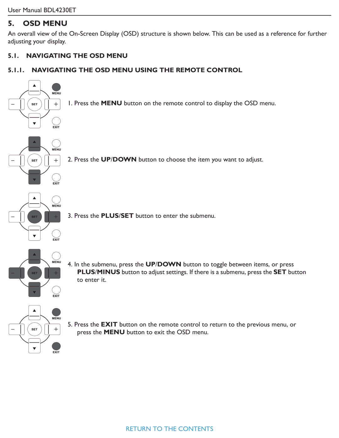 Philips BDL4230ET user manual OSD Menu 