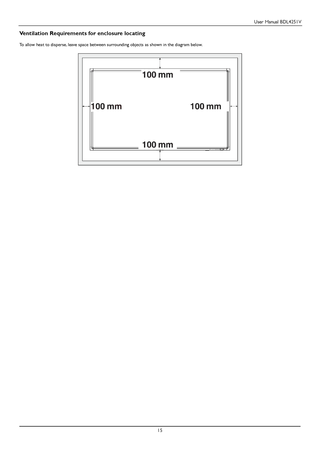 Philips BDL4251V user manual Ventilation Requirements for enclosure locating 