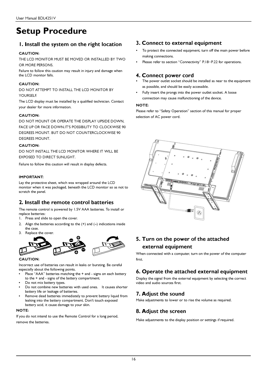 Philips BDL4251V user manual Setup Procedure 