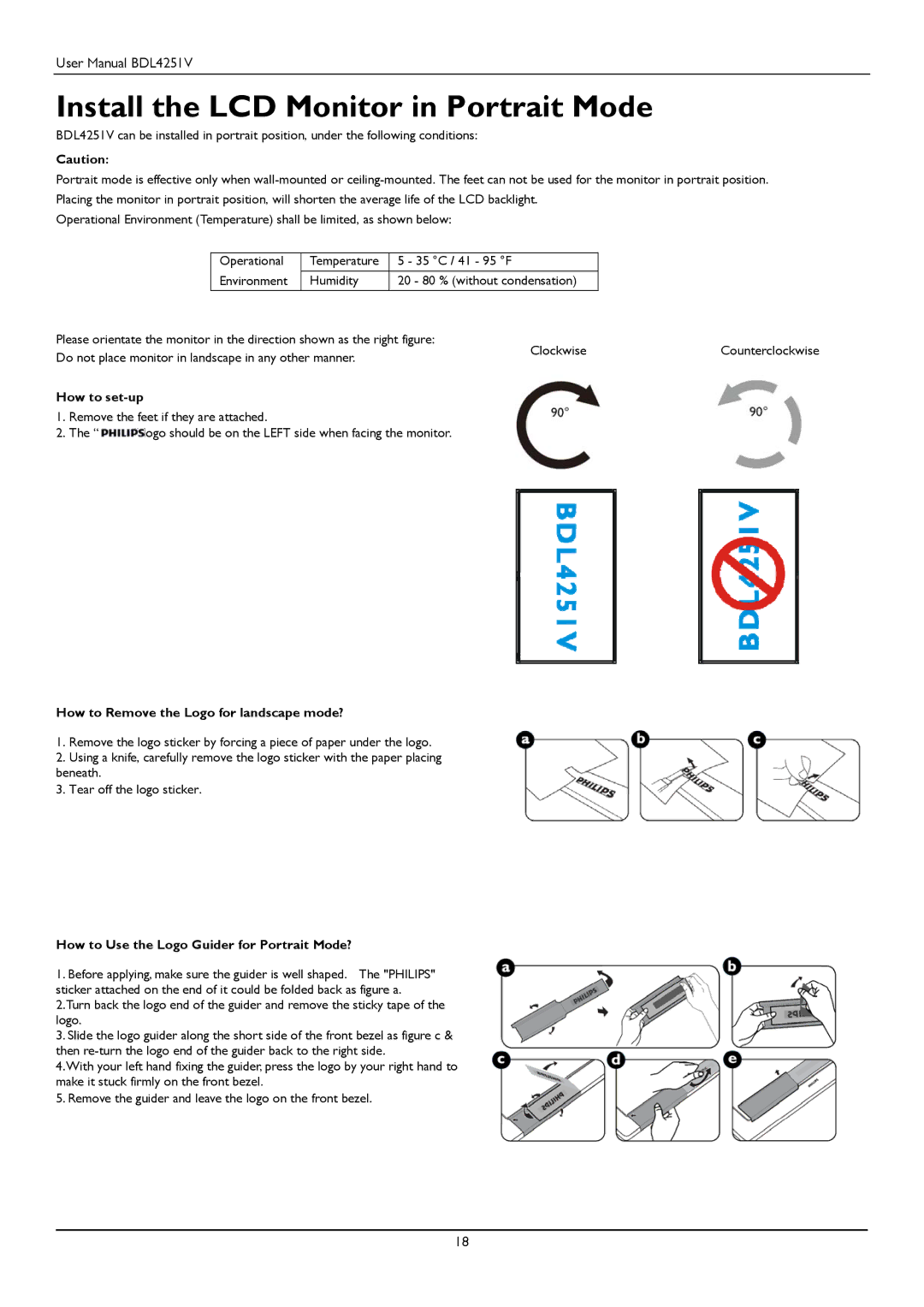 Philips BDL4251V user manual Install the LCD Monitor in Portrait Mode, How to set-up 