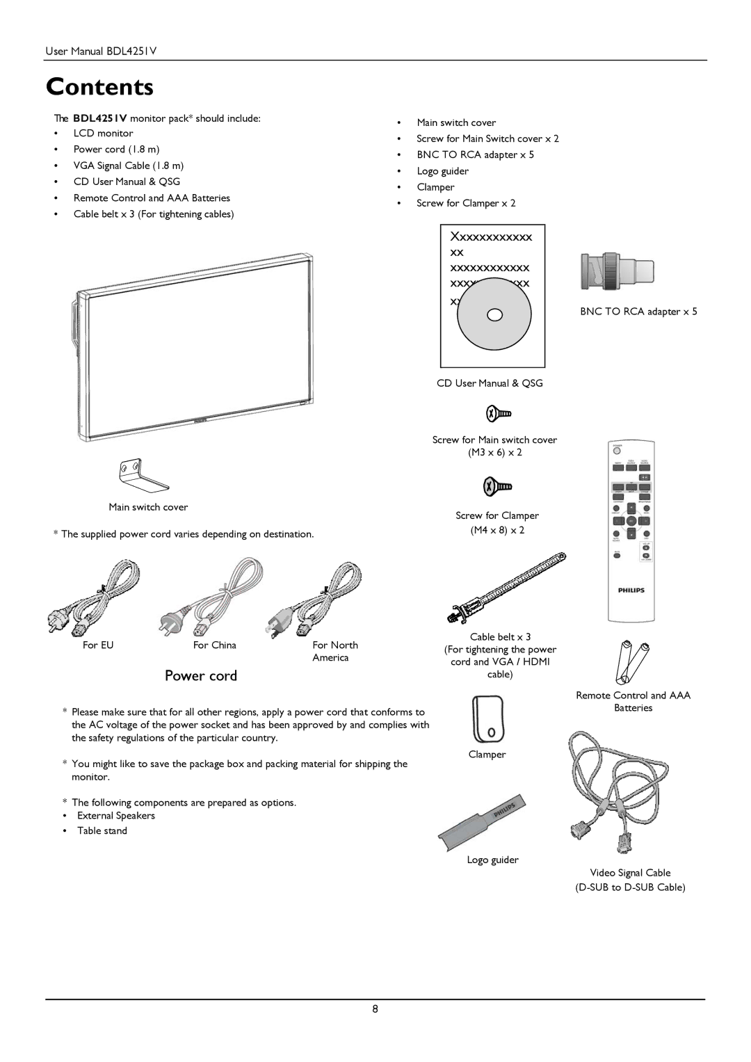 Philips BDL4251V user manual Contents 