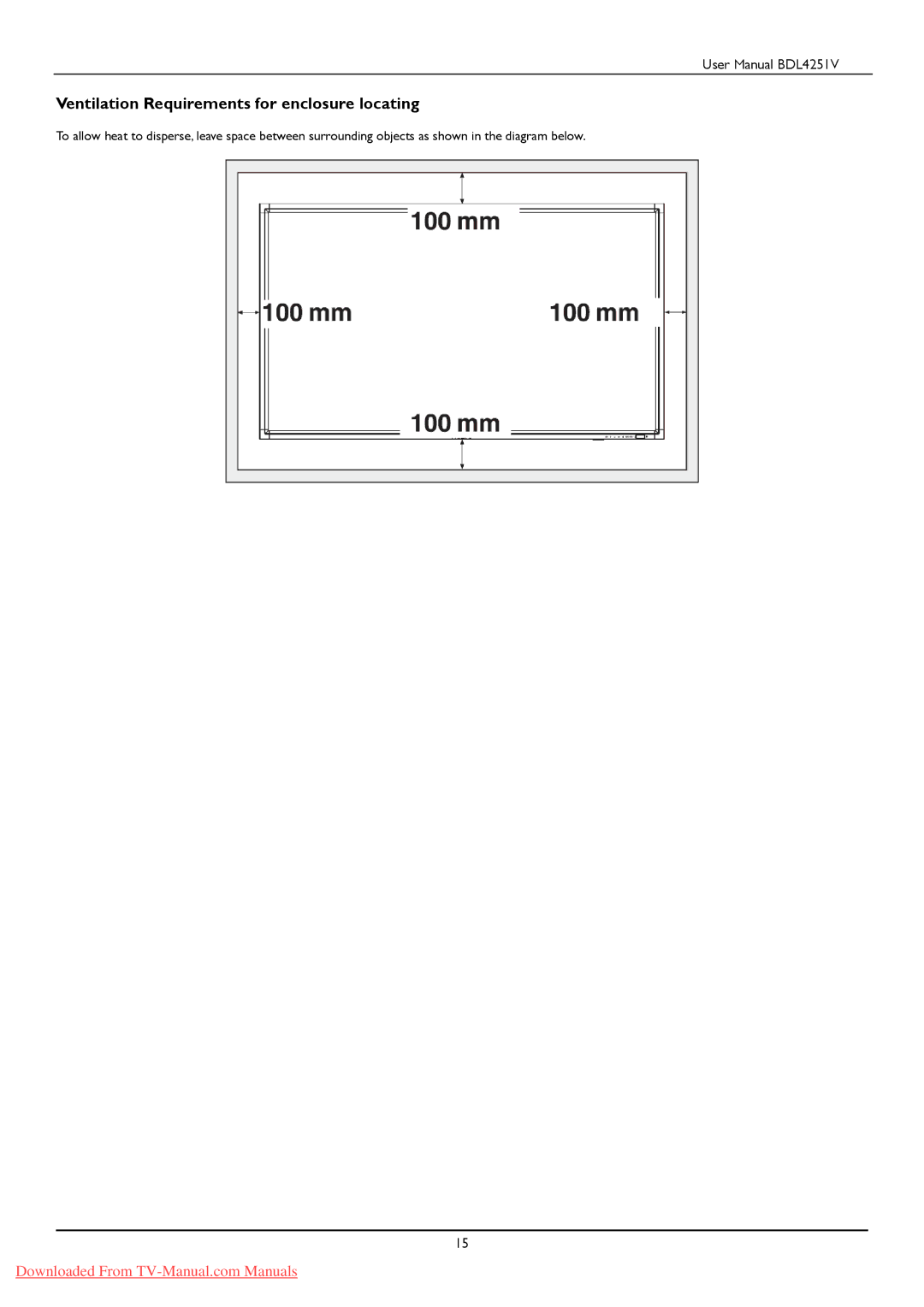 Philips BDL425IV user manual Ventilation Requirements for enclosure locating 