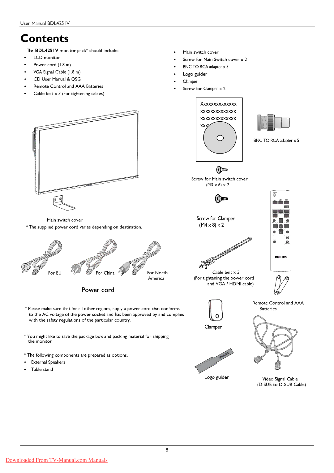 Philips BDL425IV user manual Contents 