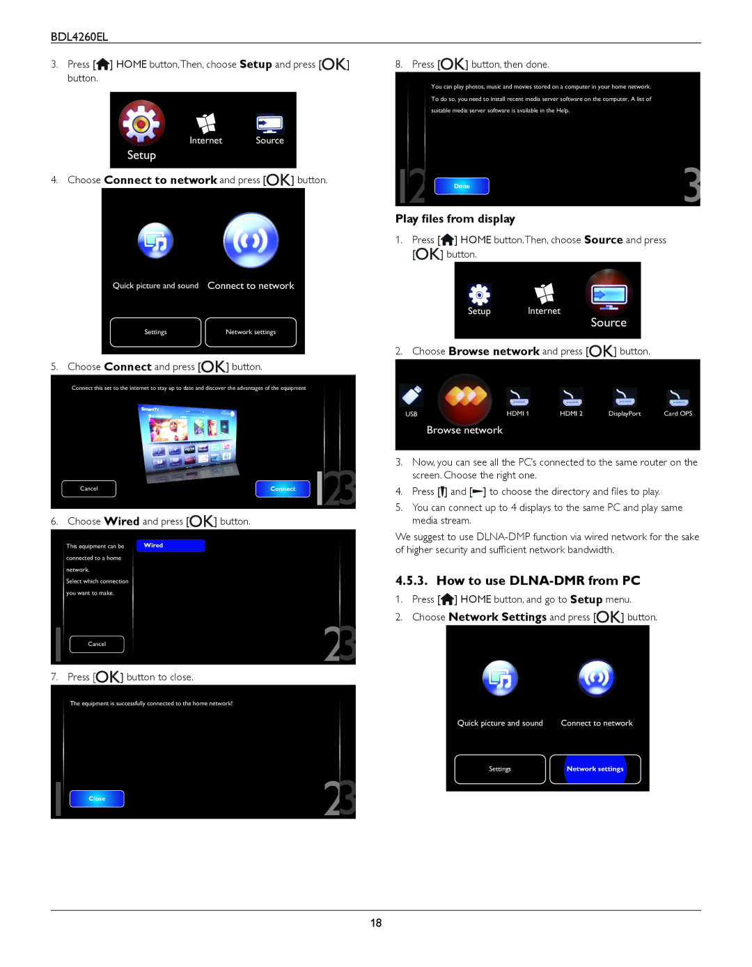 Philips BDL4260EL user manual How to use DLNA-DMR from PC, Play files from display 