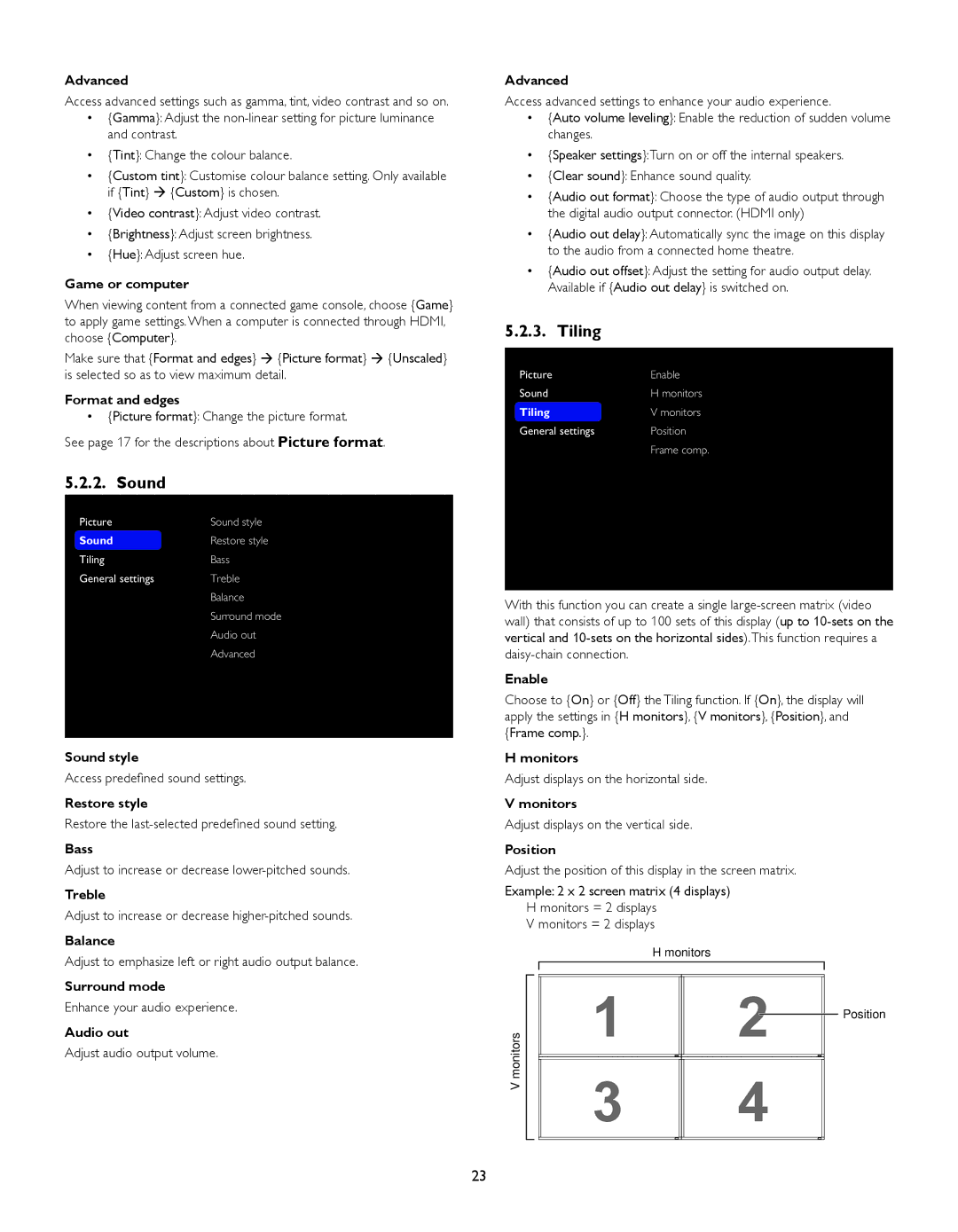 Philips BDL4260EL user manual Sound, Tiling 