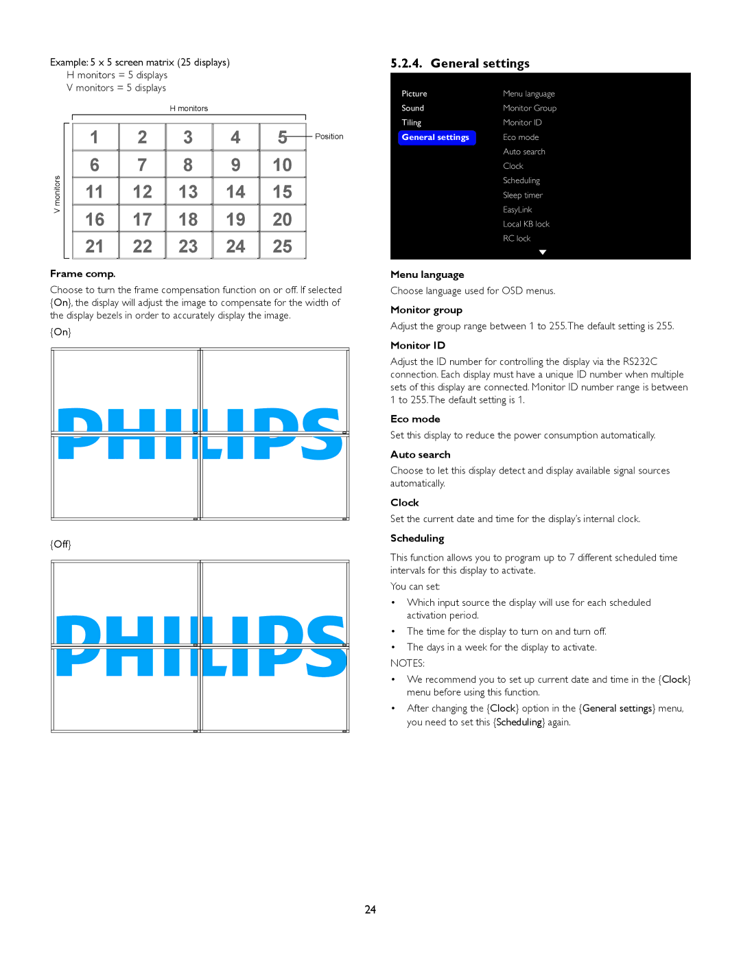 Philips BDL4260EL user manual General settings 