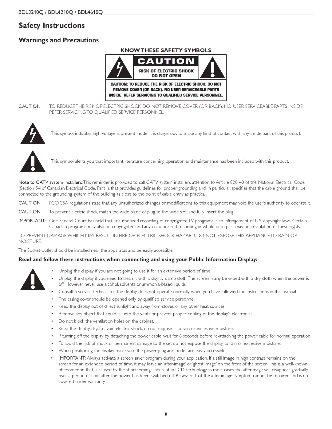 Philips BDL4210Q, BDL4610Q, BDL3210Q user manual Safety Instructions, Know These Safety Symbols 