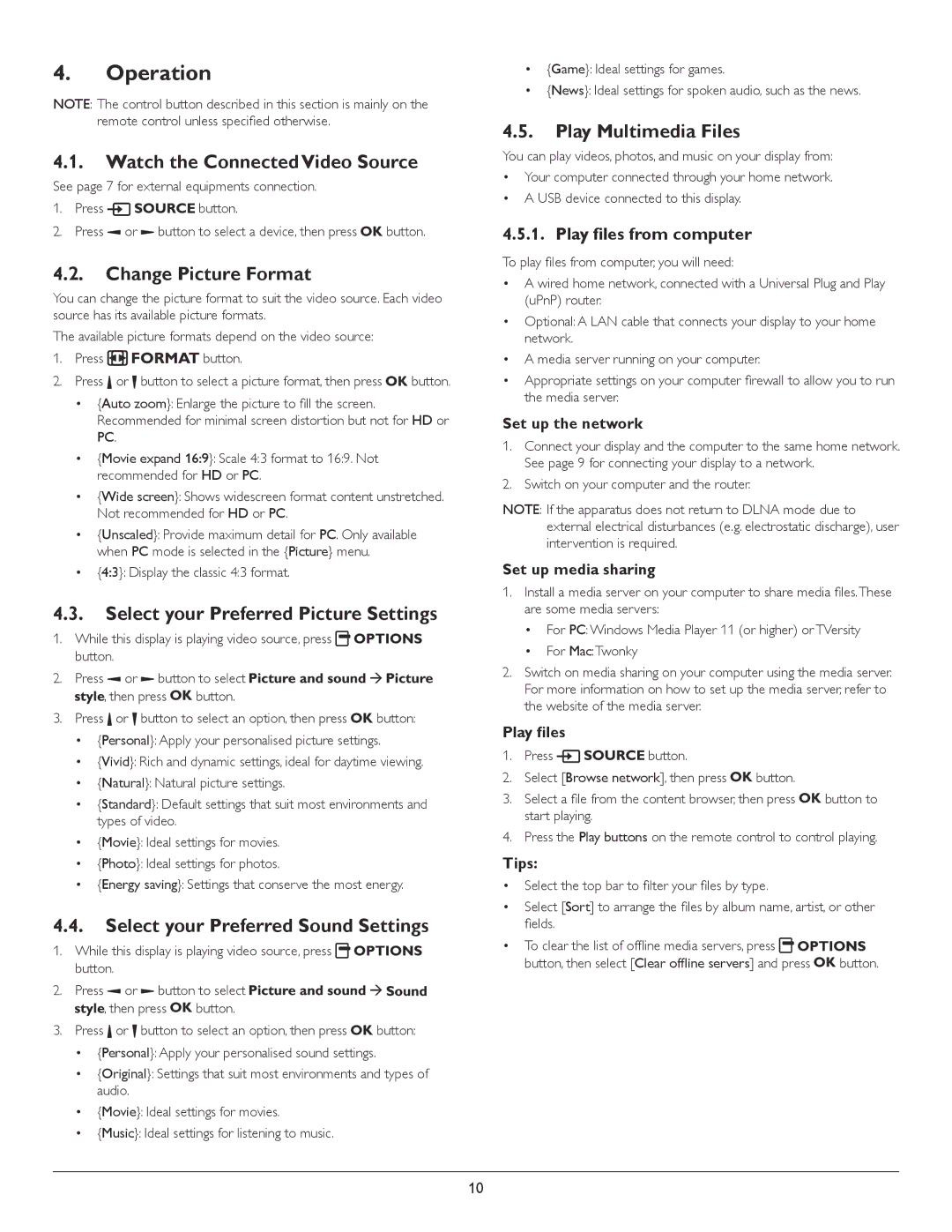 Philips BDL4620QL user manual Operation 