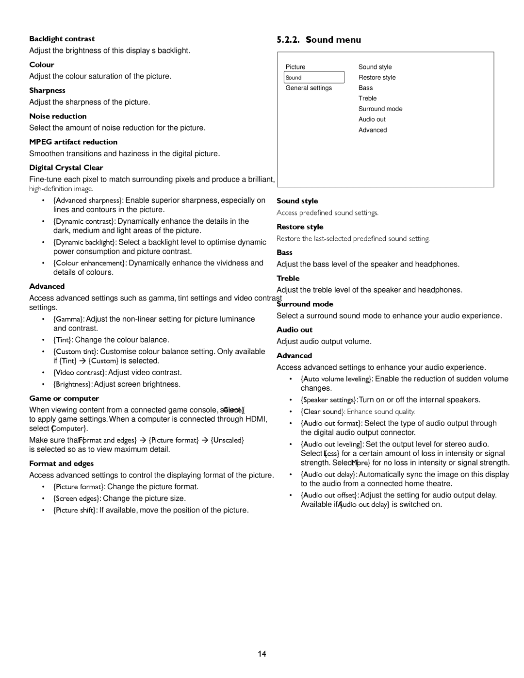 Philips BDL4620QL user manual Sound menu, Digital Crystal Clear 