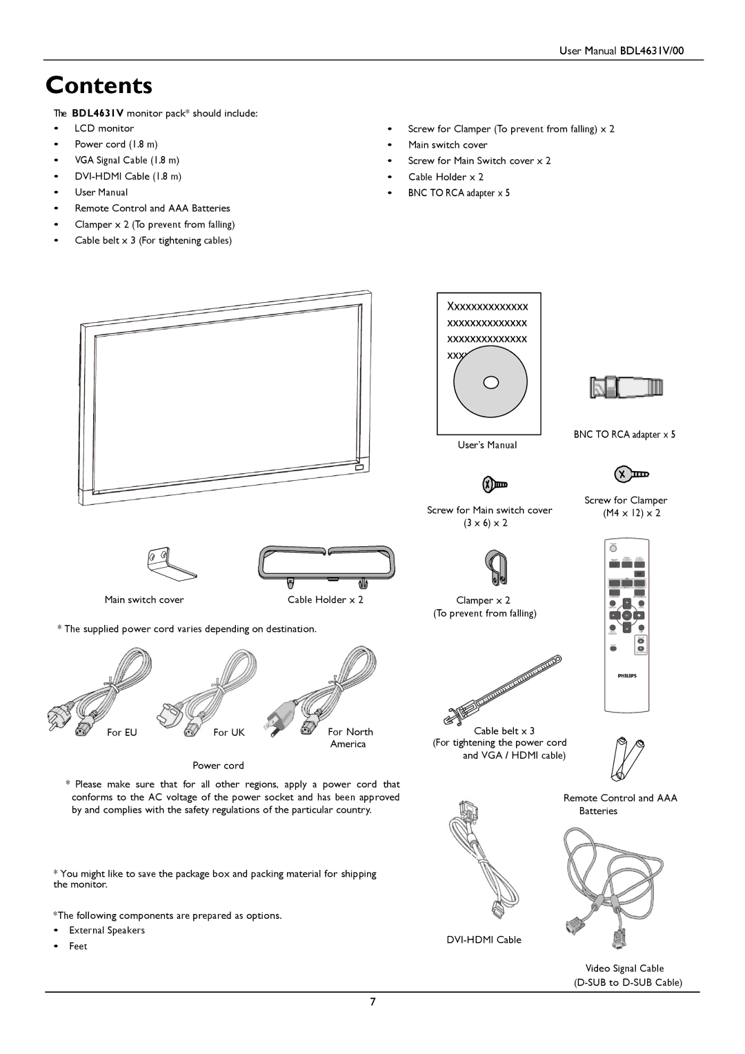 Philips BDL4631V user manual Contents 