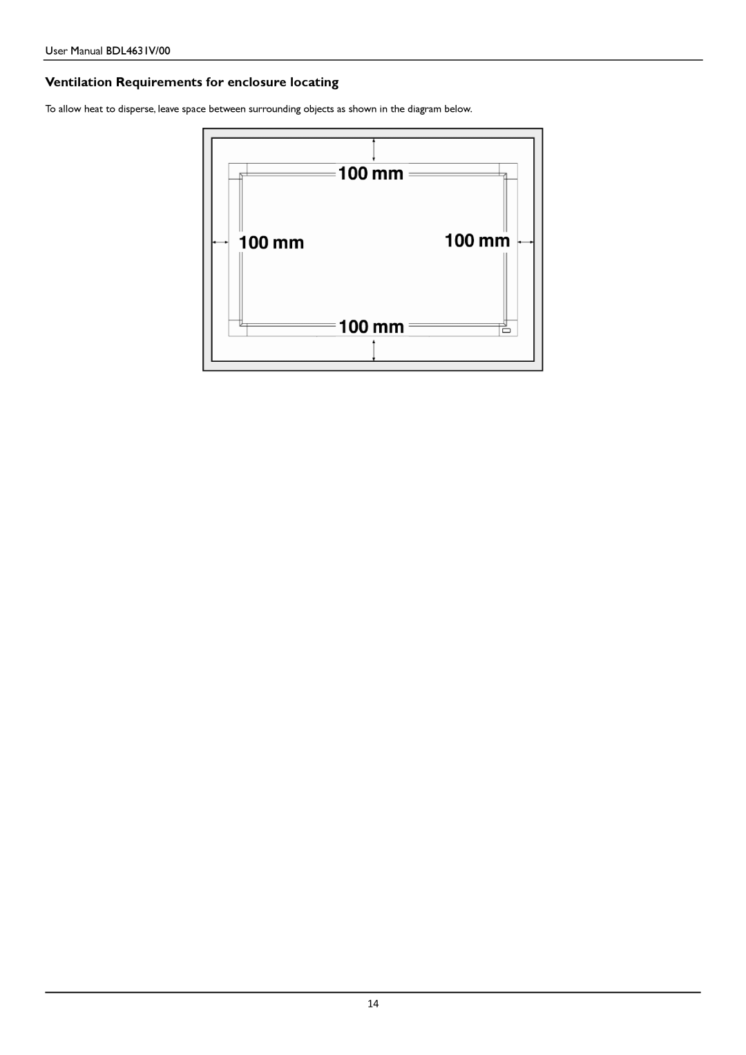 Philips BDL4631V user manual Ventilation Requirements for enclosure locating 