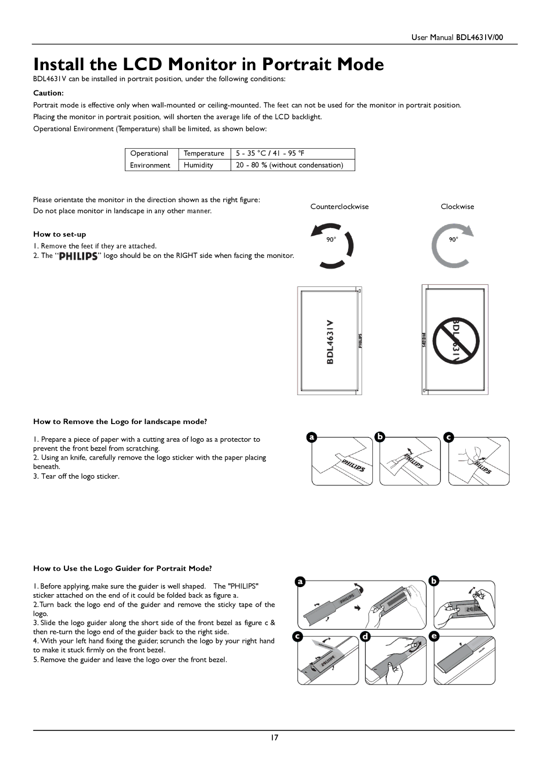 Philips BDL4631V user manual Install the LCD Monitor in Portrait Mode, How to set-up 