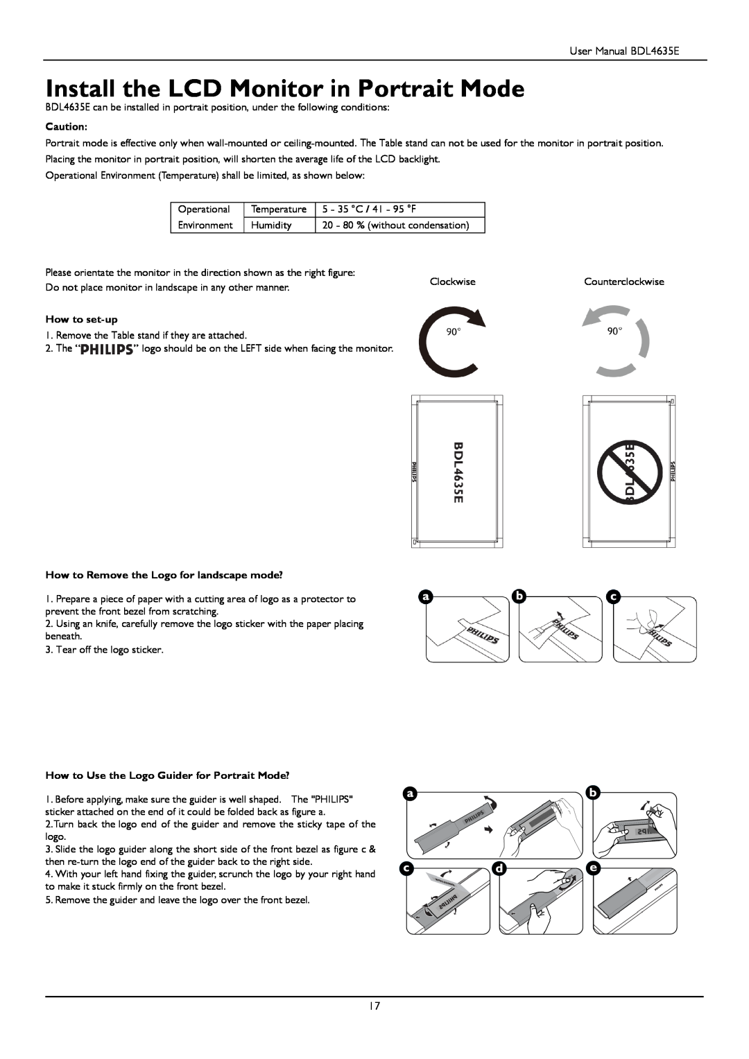 Philips BDL4635E/00 user manual Install the LCD Monitor in Portrait Mode 