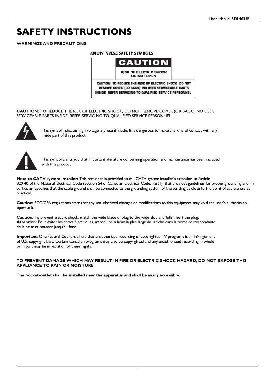 Philips BDL4635E/00 user manual Safety Instructions, Warnings And Precautions, Know These Safety Symbols 