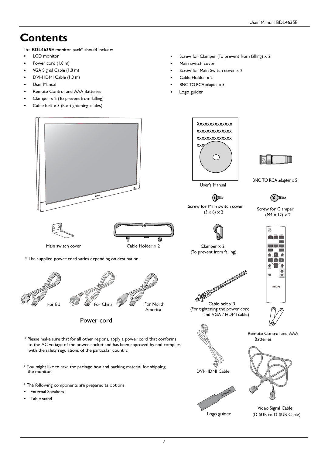 Philips BDL4635E/00 user manual Contents 