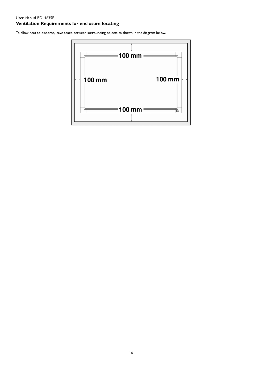 Philips BDL4635E/00 user manual Ventilation Requirements for enclosure locating 