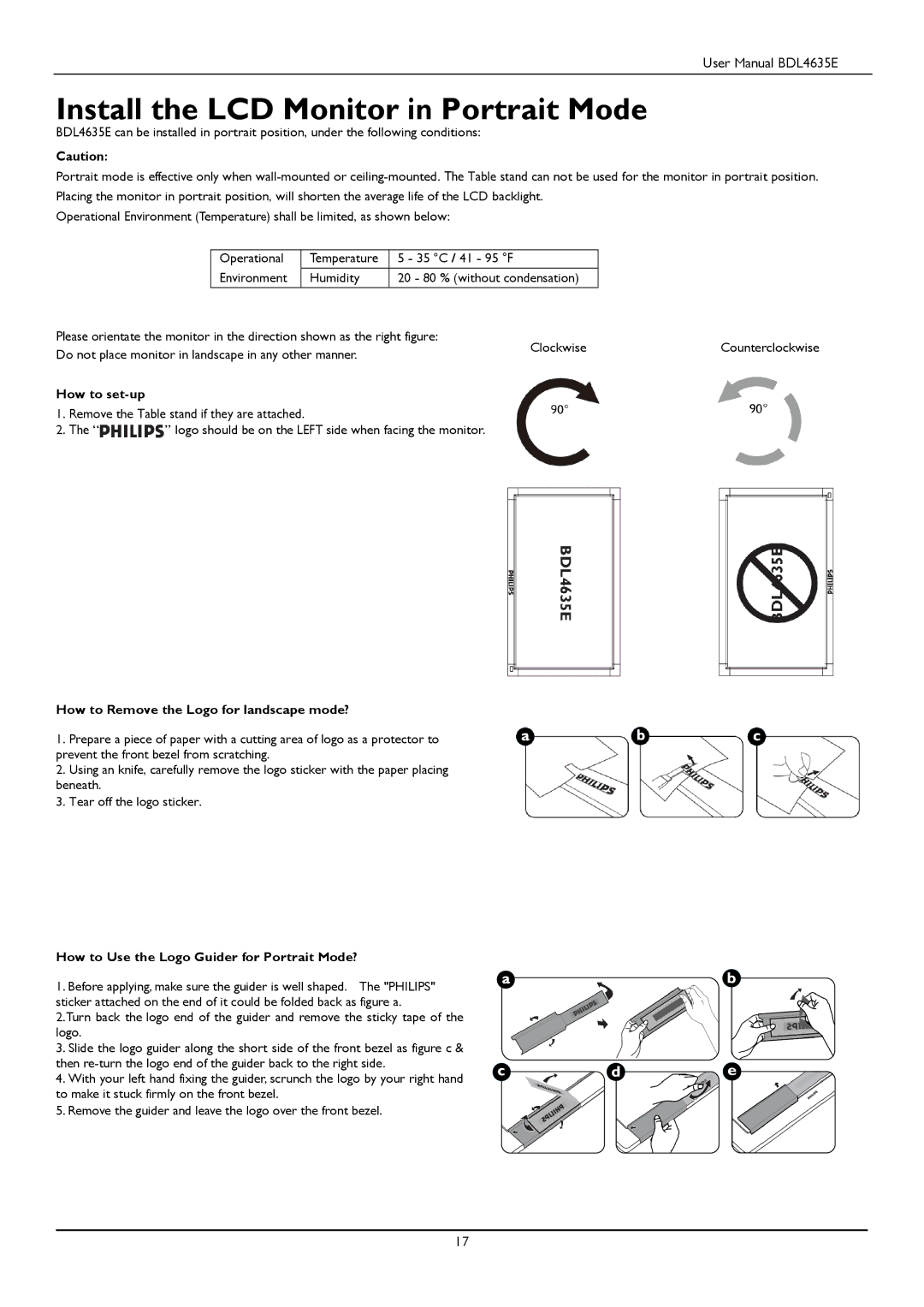 Philips BDL4635E/00 user manual Install the LCD Monitor in Portrait Mode, How to set-up 