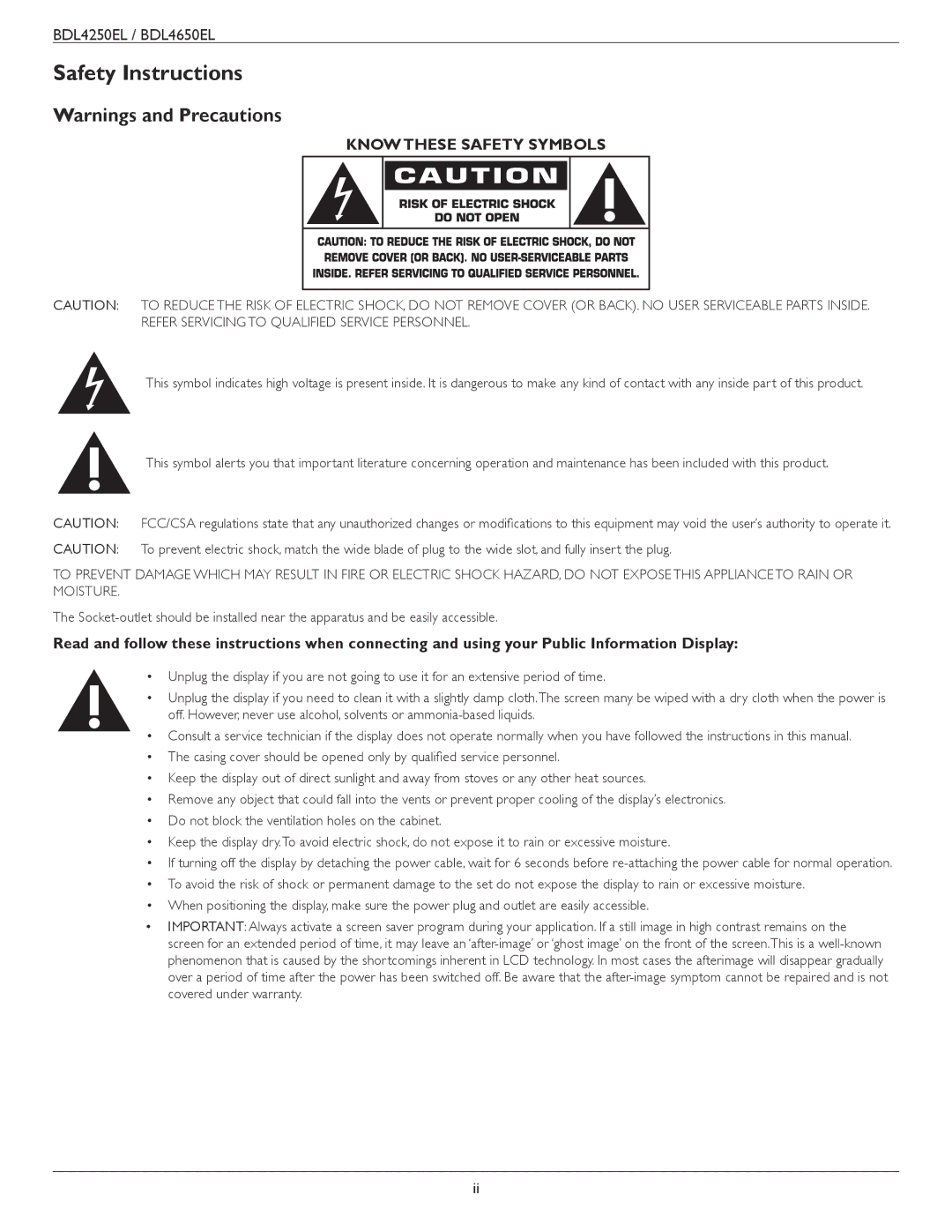 Philips BDL4650E, BDL4250EL user manual Safety Instructions, Know These Safety Symbols 