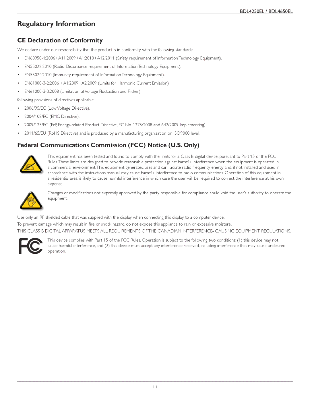 Philips BDL4250EL, BDL4650E user manual Regulatory Information, CE Declaration of Conformity 