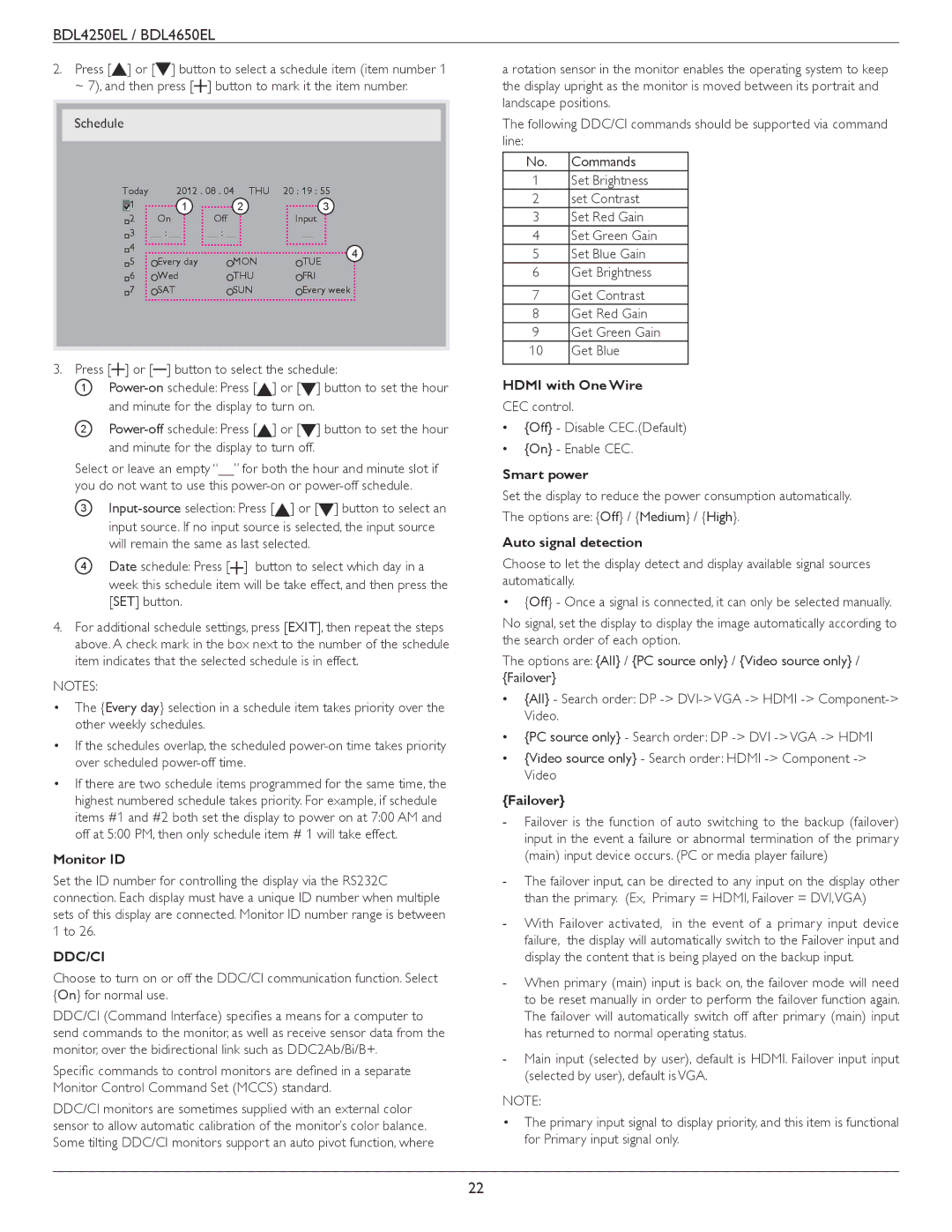 Philips BDL4650E, BDL4250EL user manual Monitor ID, Hdmi with One Wire, Smart power, Auto signal detection, Failover 