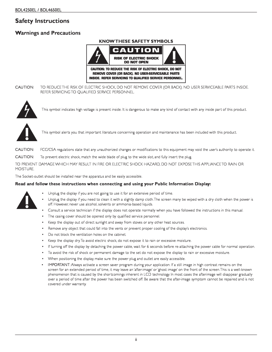 Philips BDL4650E, BDL4250EL user manual Safety Instructions, Warnings and Precautions, Know These Safety Symbols 