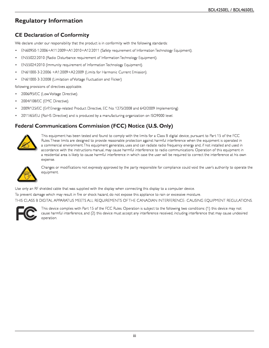 Philips BDL4250EL, BDL4650E user manual Regulatory Information, CE Declaration of Conformity 