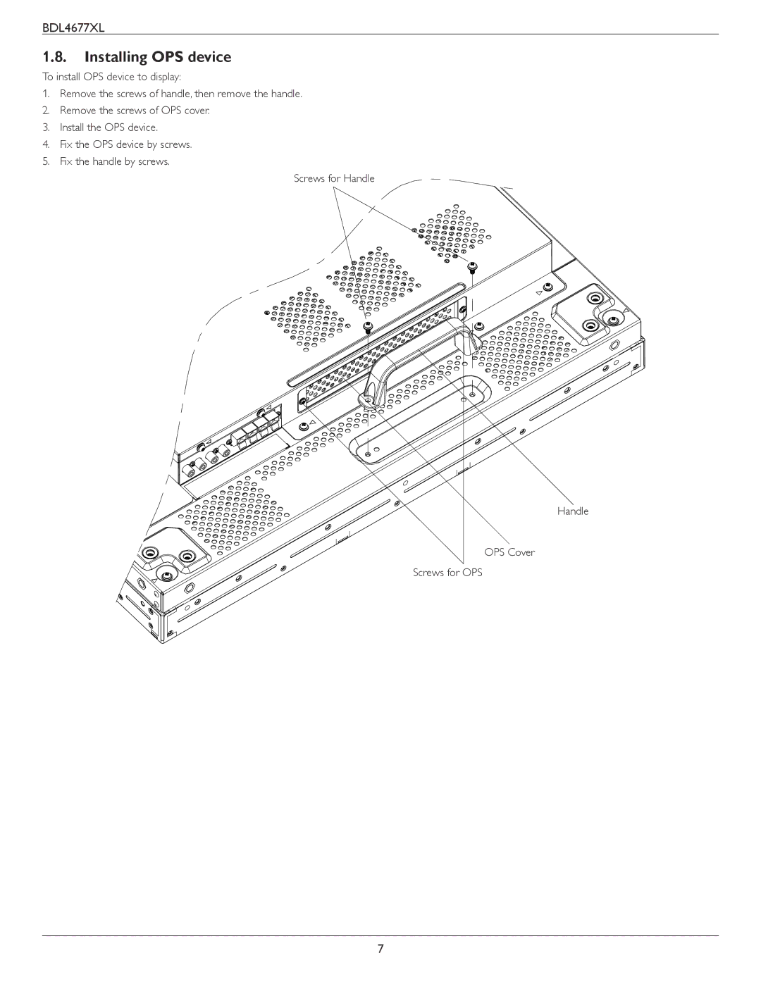 Philips BDL4677XL user manual Installing OPS device 