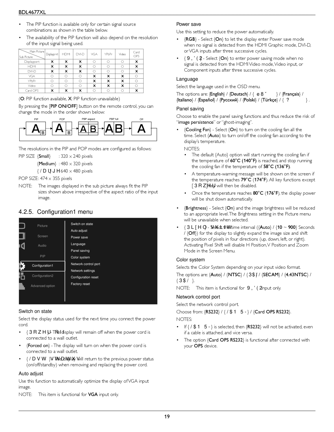 Philips BDL4677XL user manual Configuration1 menu 